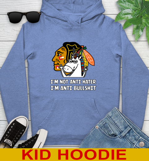 Chicago Blackhawks NHL Hockey Unicorn I'm Not Anti Hater I'm Anti Bullshit Youth Hoodie 12