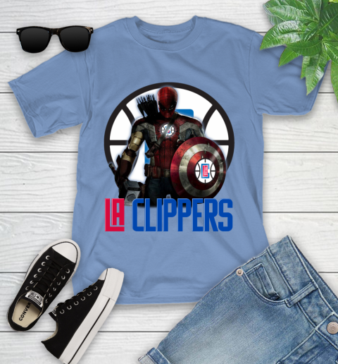 LA Clippers NBA Basketball Captain America Thor Spider Man Hawkeye Avengers Youth T-Shirt 11