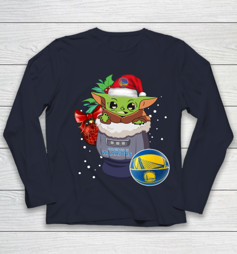 Golden State Warriors Christmas Baby Yoda Star Wars Funny Happy NBA Youth Long Sleeve 3