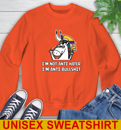Minnesota Vikings NFL Football Unicorn I'm Not Anti Hater I'm Anti Bullshit Sweatshirt 4