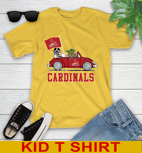 MLB Baseball St.Louis Cardinals Darth Vader Baby Yoda Driving Star Wars Shirt Youth T-Shirt 8