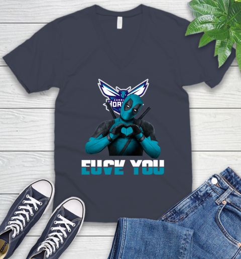 NBA Charlotte Hornets Deadpool Love You Fuck You Basketball Sports V-Neck T-Shirt 8