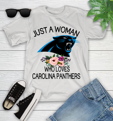 NFL Just A Woman Who Loves Carolina Panthers Football Sports Youth T-Shirt