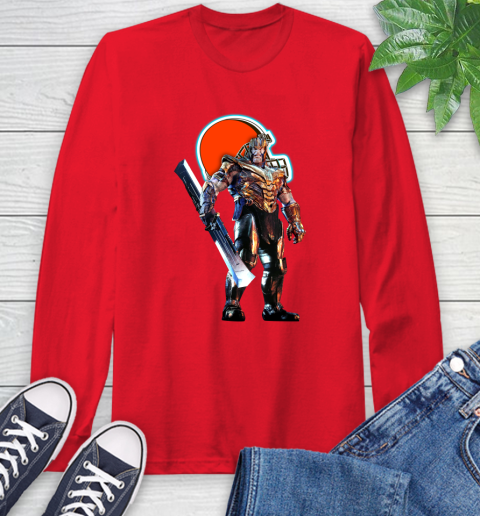 NFL Thanos Gauntlet Avengers Endgame Football Cleveland Browns Long Sleeve T-Shirt 10