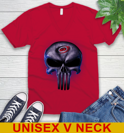 Carolina Hurricanes NHL Hockey Punisher Skull Sports V-Neck T-Shirt 6