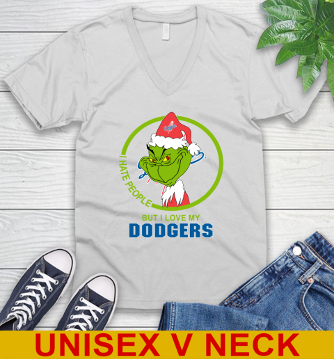 Los Angeles Dodgers MLB Christmas Grinch I Hate People But I Love My Favorite Baseball Team V-Neck T-Shirt