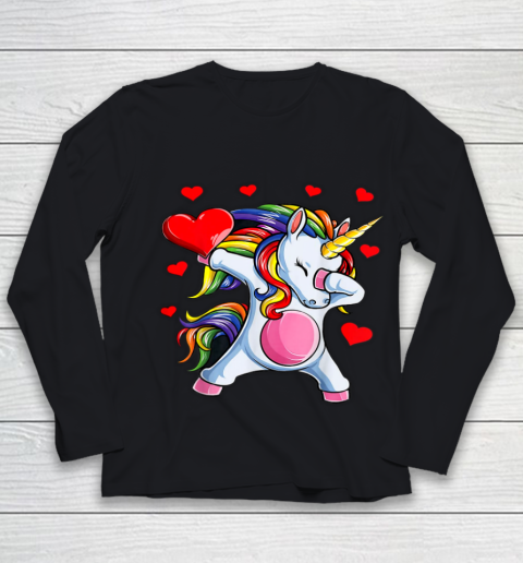 Rainbow Unicorn Dab Hearts Shirts For Girls Women Valentine Youth Long Sleeve