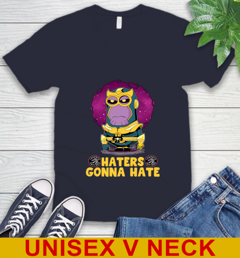 NBA Basketball Toronto Raptors Haters Gonna Hate Thanos Minion Marvel Shirt V-Neck T-Shirt - Image 4