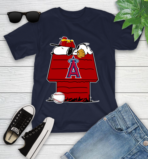 MLB Los Angeles Angels Snoopy Woodstock The Peanuts Movie Baseball T Shirt Youth T-Shirt 3