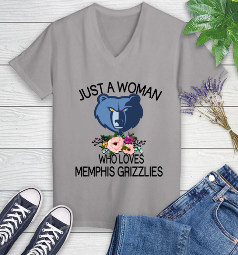 NBA Just A Woman Who Loves Memphis Grizzlies Basketball Sports Women's V-Neck T-Shirt 2