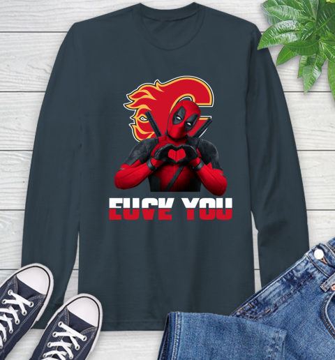NHL Calgary Flames Deadpool Love You Fuck You Hockey Sports Long Sleeve T-Shirt 9