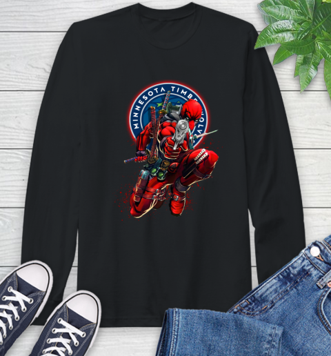 NBA Deadpool Marvel Comics Sports Basketball Minnesota Timberwolves Long Sleeve T-Shirt 2