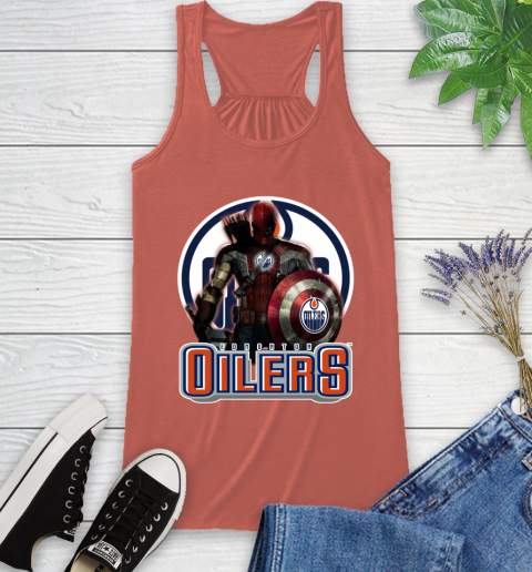 NHL Captain America Thor Spider Man Hawkeye Avengers Endgame Hockey Edmonton Oilers Racerback Tank 4