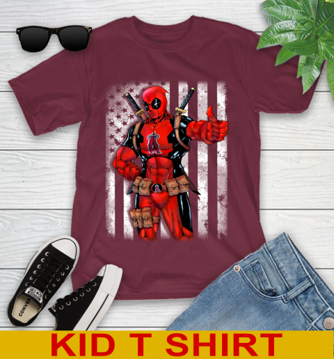 MLB Baseball Los Angeles Angels Deadpool American Flag Shirt Youth T-Shirt 5