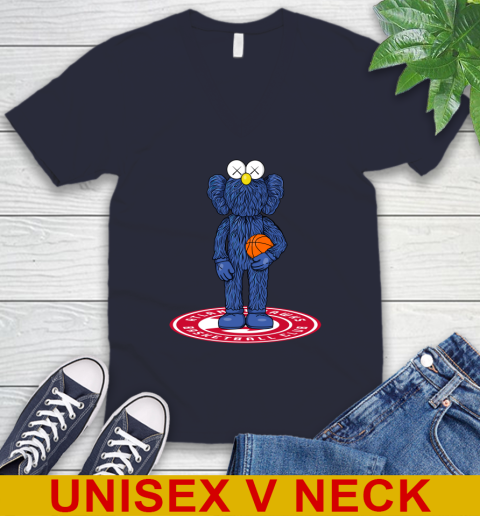 NBA Basketball Atlanta Hawks Kaws Bff Blue Figure Shirt V-Neck T-Shirt 3