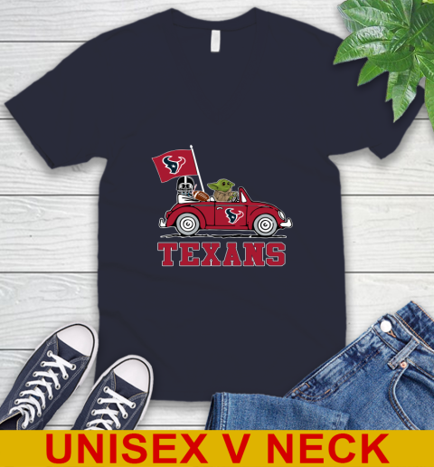 NFL Football Houston Texans Darth Vader Baby Yoda Driving Star Wars Shirt V-Neck T-Shirt 3