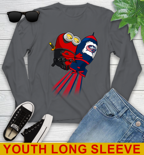 NHL Hockey Columbus Blue Jackets Deadpool Minion Marvel Shirt Youth Long Sleeve 9