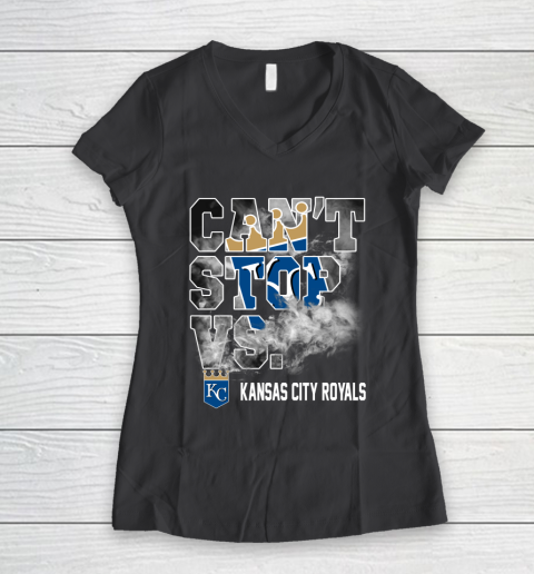 MLB Kansas City Royals Baseball Can't Stop Vs Kansas City Royals Women's V-Neck T-Shirt 6