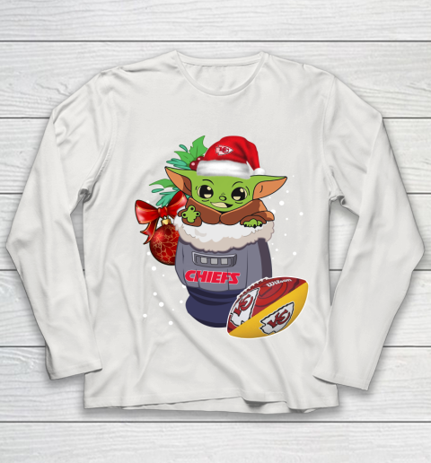 Kansas City Chiefs Christmas Baby Yoda Star Wars Funny Happy NFL Youth Long Sleeve 11