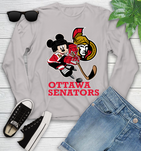 NHL Ottawa Senators Mickey Mouse Disney Hockey T Shirt Youth Long Sleeve 12