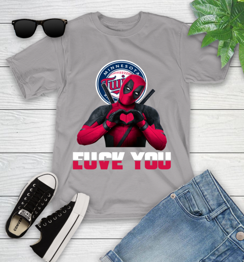 MLB Minnesota Twins Deadpool Love You Fuck You Baseball Sports Youth T-Shirt 19