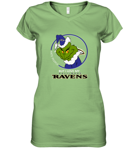 I Hate People But I Love My Baltimore Ravens Grinch NFL Women's V-Neck T- Shirt 