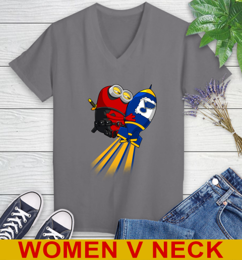 NHL Hockey St.Louis Blues Deadpool Minion Marvel Shirt Women's V-Neck T-Shirt 11