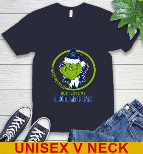 Toronto Maple Leafs NHL Christmas Grinch I Hate People But I Love My Favorite Hockey Team V-Neck T-Shirt 3