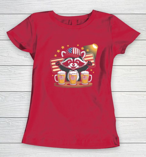 Raccoon red white and brew Funny Independence Day 4th of July Women's T-Shirt 7