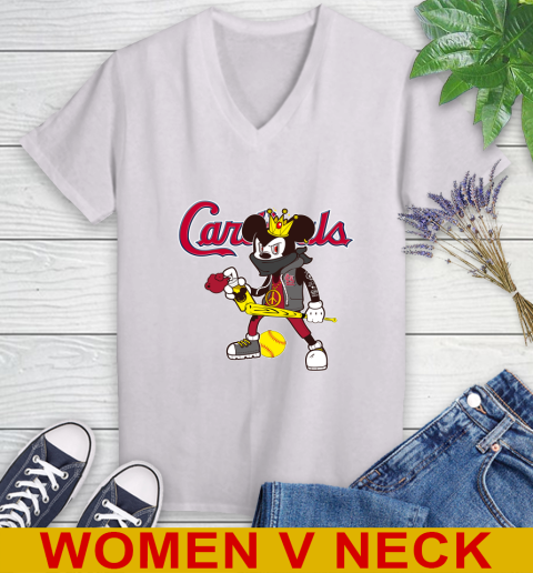 St.Louis Cardinals MLB Baseball Mickey Peace Sign Sports Women's V-Neck T-Shirt