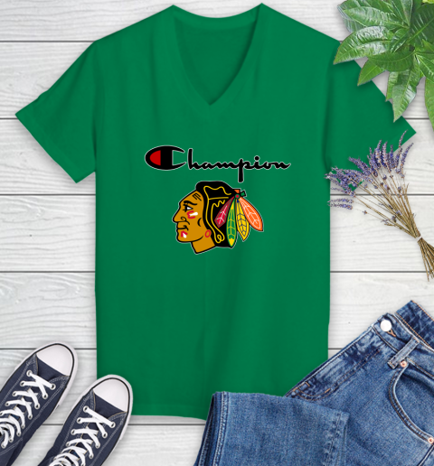 NHL Hockey Chicago Blackhawks Champion Shirt Women's V-Neck T-Shirt 3