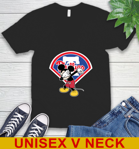 Philadelphia Phillies MLB Baseball Dabbing Mickey Disney Sports V-Neck T-Shirt 2