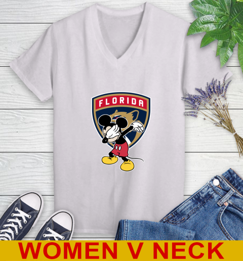 Florida Panthers NHL Hockey Dabbing Mickey Disney Sports Women's V-Neck T-Shirt