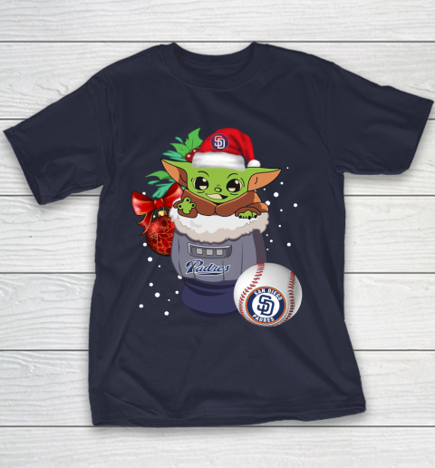 San Diego Padres Christmas Baby Yoda Star Wars Funny Happy MLB Youth T-Shirt 4