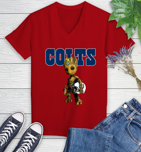 Indianapolis Colts NFL Football Groot Marvel Guardians Of The Galaxy Women's V-Neck T-Shirt 12
