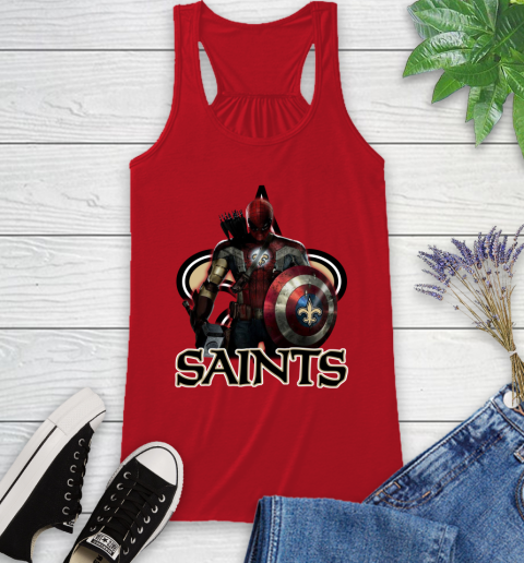 NFL Captain America Thor Spider Man Hawkeye Avengers Endgame Football New Orleans Saints Racerback Tank 6