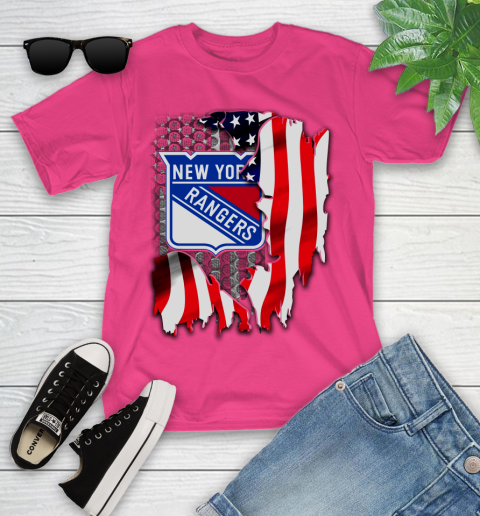 New York Rangers NHL Hockey American Flag Youth T-Shirt 11