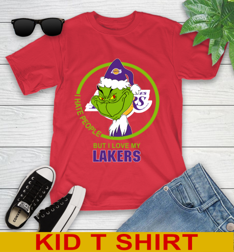 Los Angeles Lakers NBA Christmas Grinch I Hate People But I Love My Favorite Basketball Team Youth T-Shirt 10