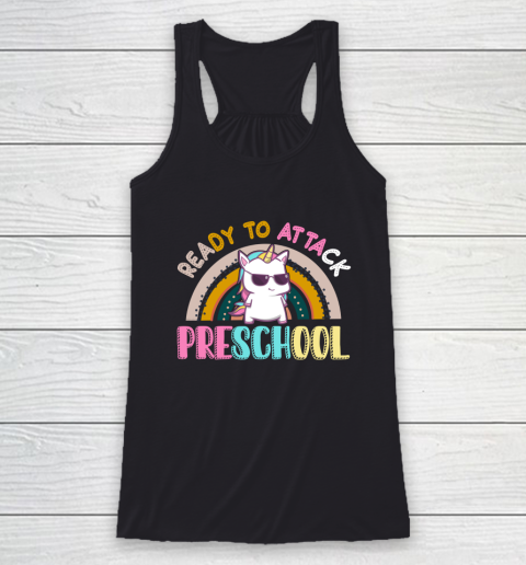 Back to school shirt Ready To Attack PreSchool Unicorn Racerback Tank