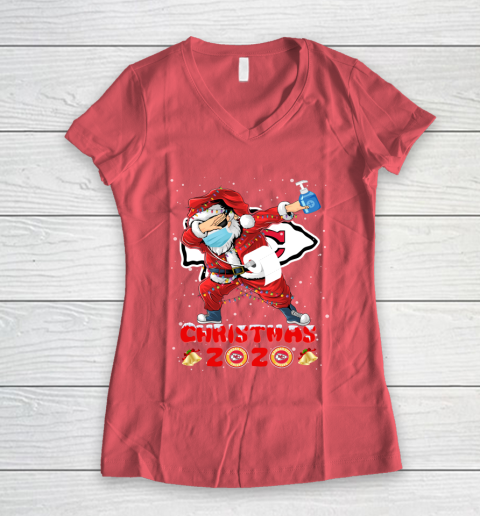 Kansas City Chiefs Funny Santa Claus Dabbing Christmas 2020 NFL Women's V-Neck T-Shirt 4