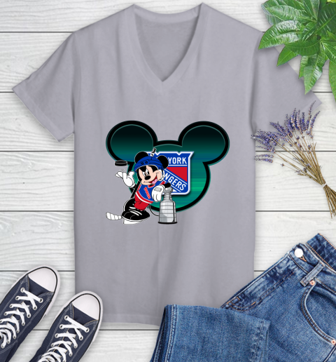 NHL New York Rangers Stanley Cup Mickey Mouse Disney Hockey T Shirt Women's V-Neck T-Shirt 4