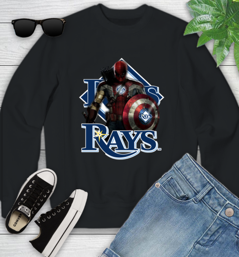 MLB Captain America Thor Spider Man Hawkeye Avengers Endgame Baseball Tampa Bay Rays Youth Sweatshirt 2