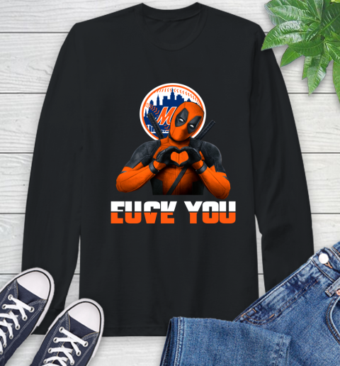 MLB New York Mets Deadpool Love You Fuck You Baseball Sports Long Sleeve T-Shirt