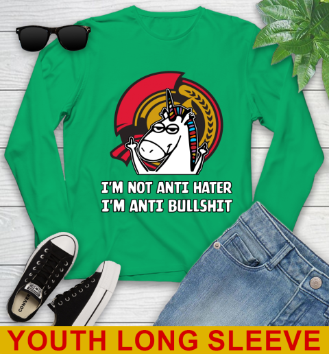 Ottawa Senators NHL Hockey Unicorn I'm Not Anti Hater I'm Anti Bullshit Youth Long Sleeve 7