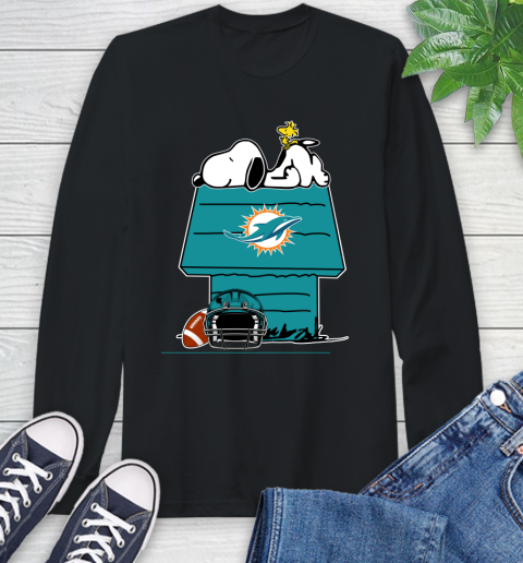 Miami Dolphins NFL Football Snoopy Woodstock The Peanuts Movie Long Sleeve T-Shirt 2