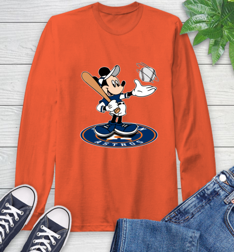 MLB Baseball Houston Astros Cheerful Mickey Disney Shirt Long Sleeve T-Shirt 5