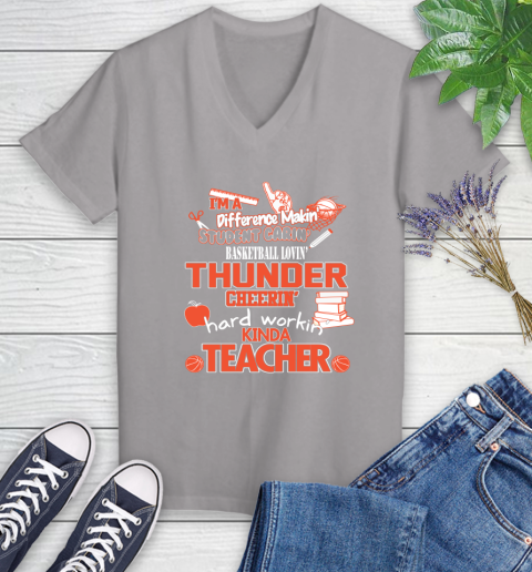 Oklahoma City Thunder NBA I'm A Difference Making Student Caring Basketball Loving Kinda Teacher Women's V-Neck T-Shirt 4