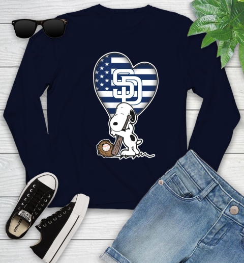 San Diego Padres MLB Baseball The Peanuts Movie Adorable Snoopy Youth Long Sleeve 3