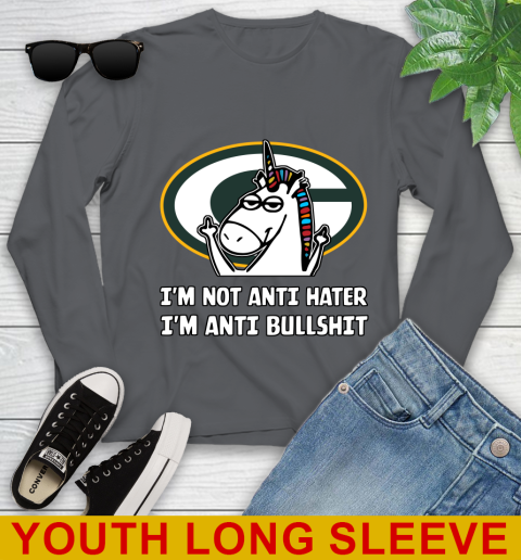 Green Bay Packers NFL Football Unicorn I'm Not Anti Hater I'm Anti Bullshit Youth Long Sleeve 9