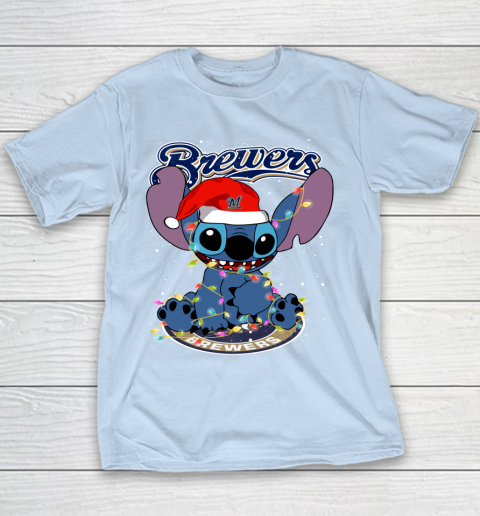 Milwaukee Brewers MLB noel stitch Baseball Christmas Youth T-Shirt 4